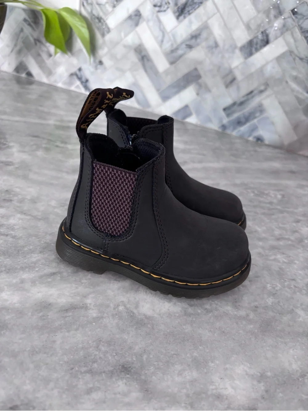 Dr. Martens Kids Black Chelsea Boots with Brown Elastic Panel